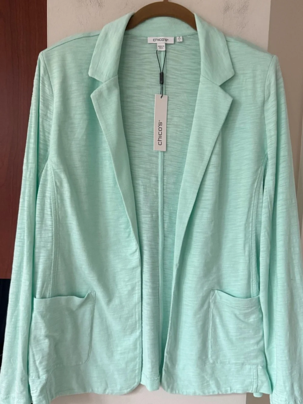 Chico’s Light Knit Open-Front Blazer Jacket Chico’s 2 Size L 12/14 Mint Green - Picture 13 of 13